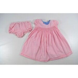 Baby Girls Tommy Hilfiger Seersucker Dress w/Bloomers 12-18 Months Pink &‎ White